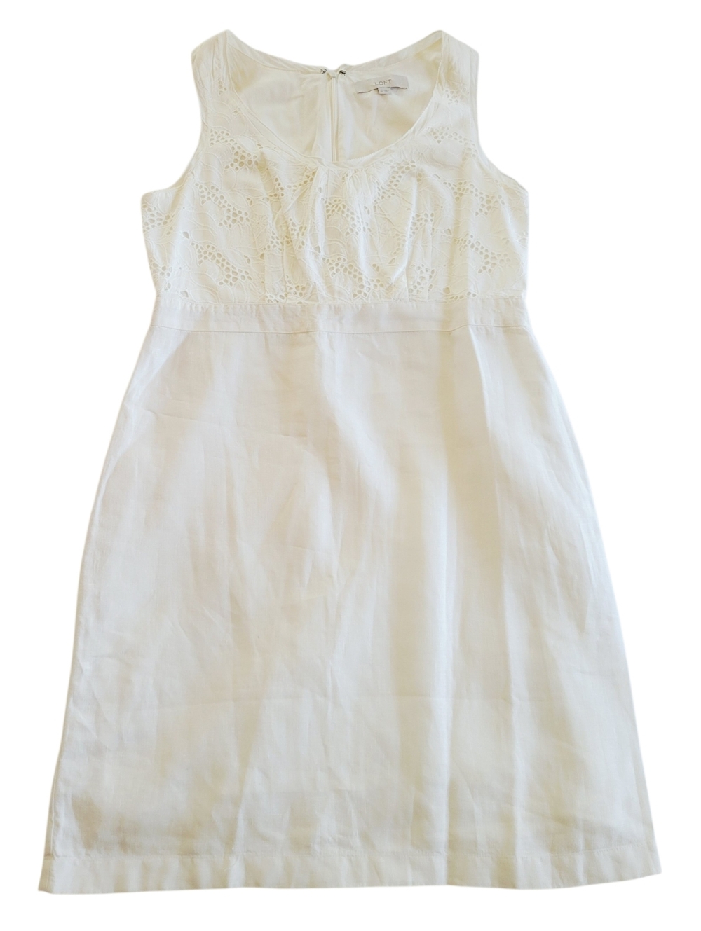 Loft 100% Linen Eyelet Lace white Sheath Dress Size 10